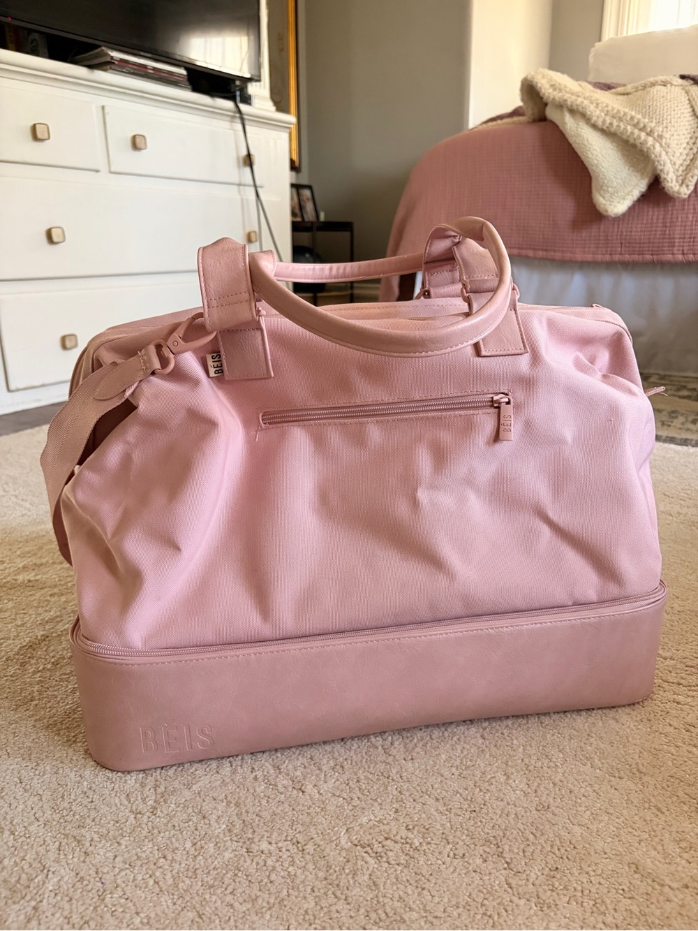 BEIS Blush Pink Travel Duffel with Bottom Compartment